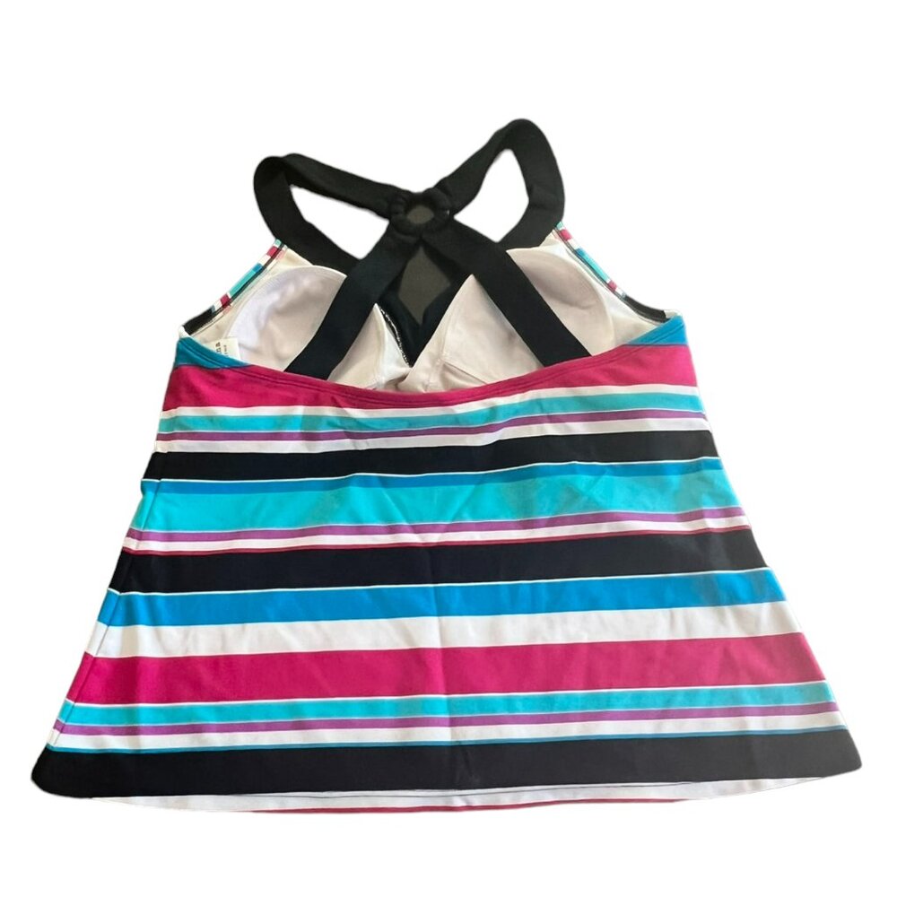 Women's Sonoma Colorful Striped Crossback Tankini Top Size 10 - Picture 3 of 4